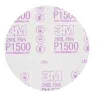 3M™ 00950 260L Finishing Film Disc, 6 in Dia, 1500 Grit, Ultra Fine Grade, Aluminum Oxide Abrasive, White, Dry